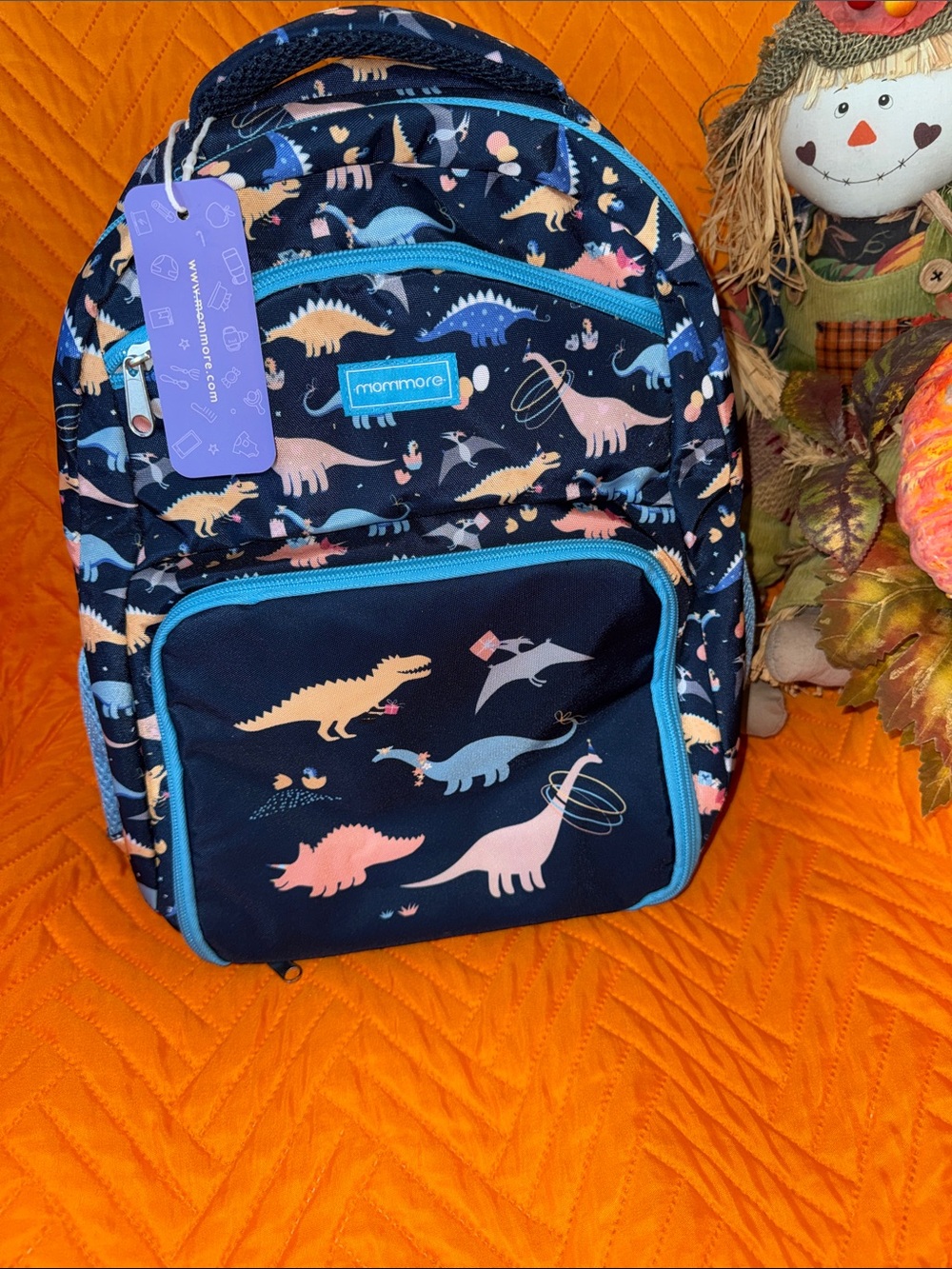 Mommore  Navy Dino Kids Backpack - Blue & Pink